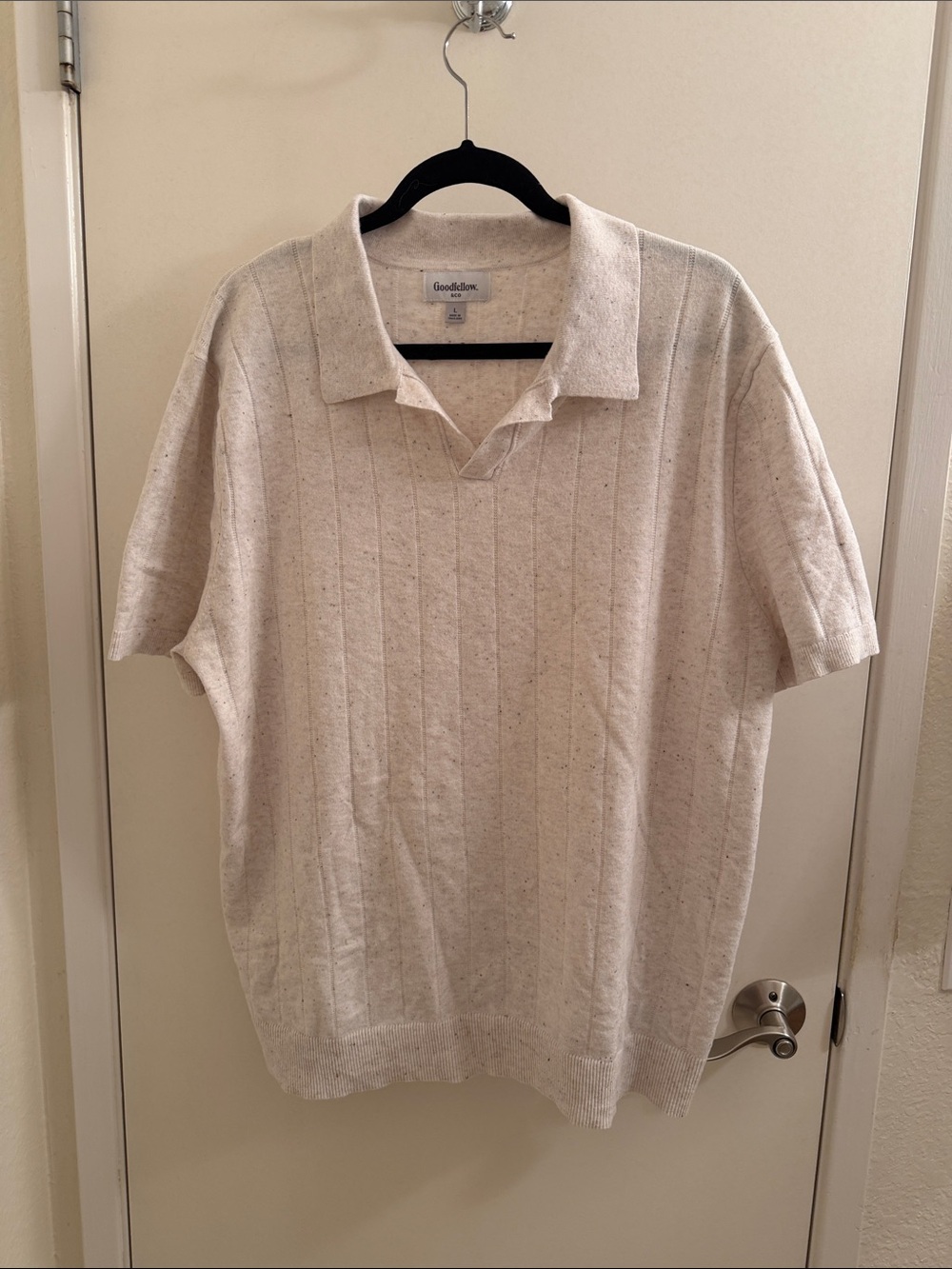 Goodfellow & Co Men's Short Sleeve Polo - Cream Speckled Knit